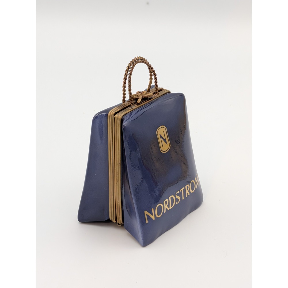 Rare Retired Limoges Blue Nordstrom Shopping Bag Trinket Box Hand-Painted France
